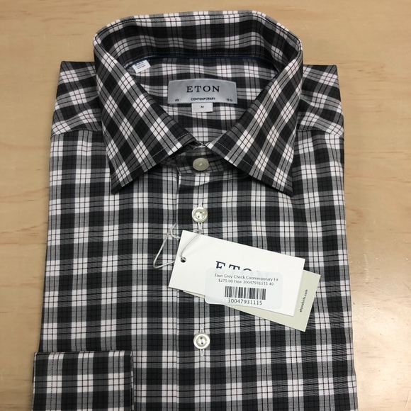 Eton Other - Eton Grey Check Spread Collar Eton Other - Eton Grey Check Spread Collar